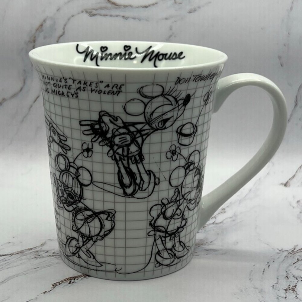 Vintage Minnie Mouse Disney Sketchbook Mug Cup Animation Black & White